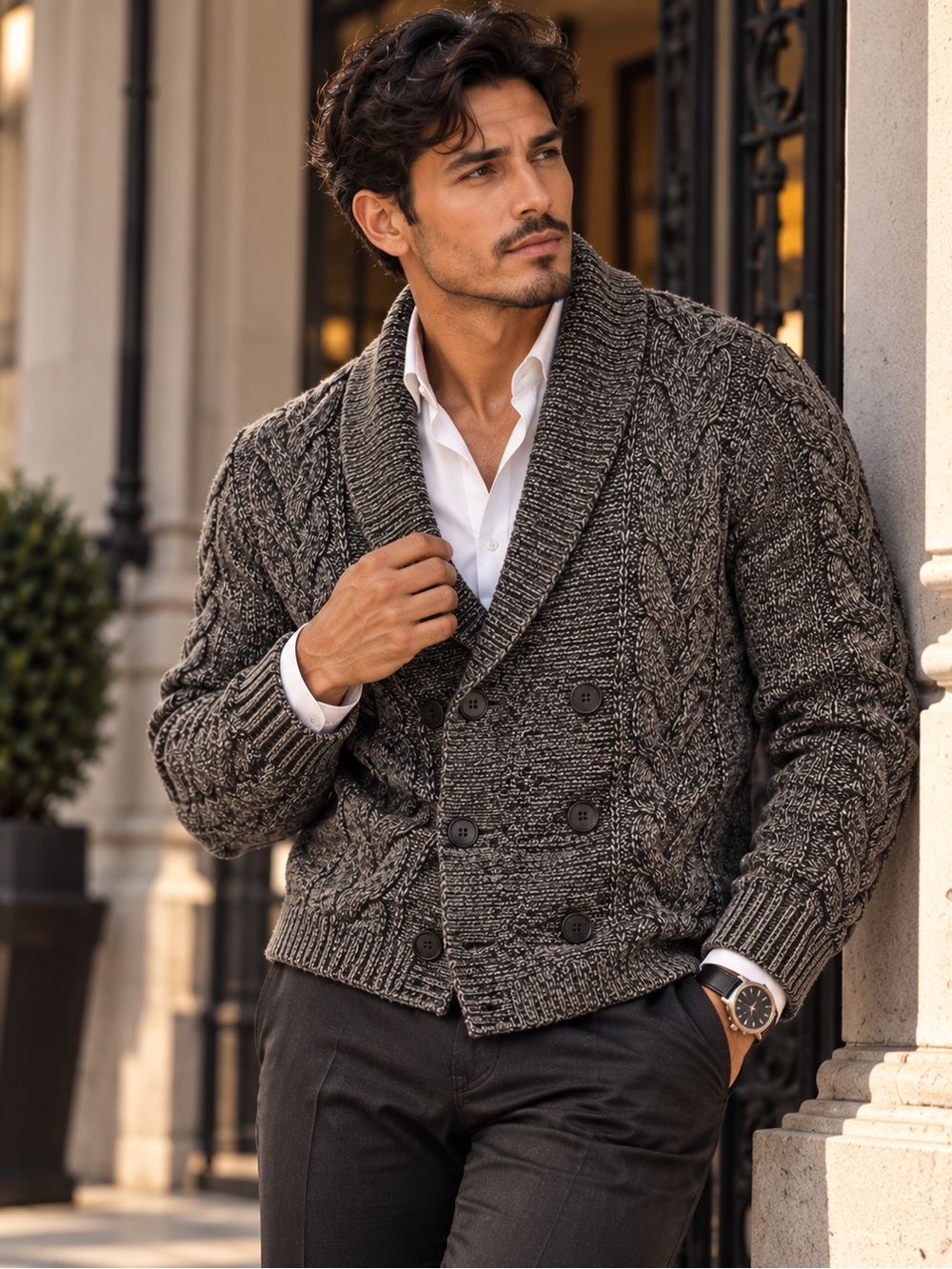 Nautica Men's Shawl Collar Cable Knit Cardigan Sweater - Gray